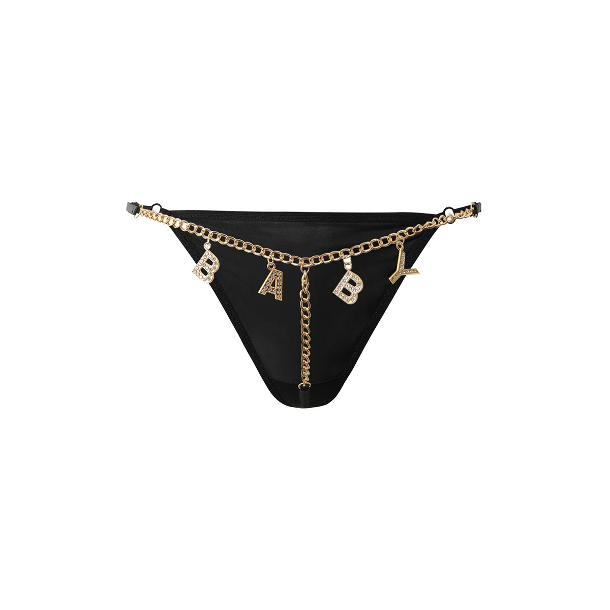 Sexy Metal Letter Chain Panties Erotic Underwear Women Low Waist Strap Thongs Splice Transparent Sexi G-string Female T-back