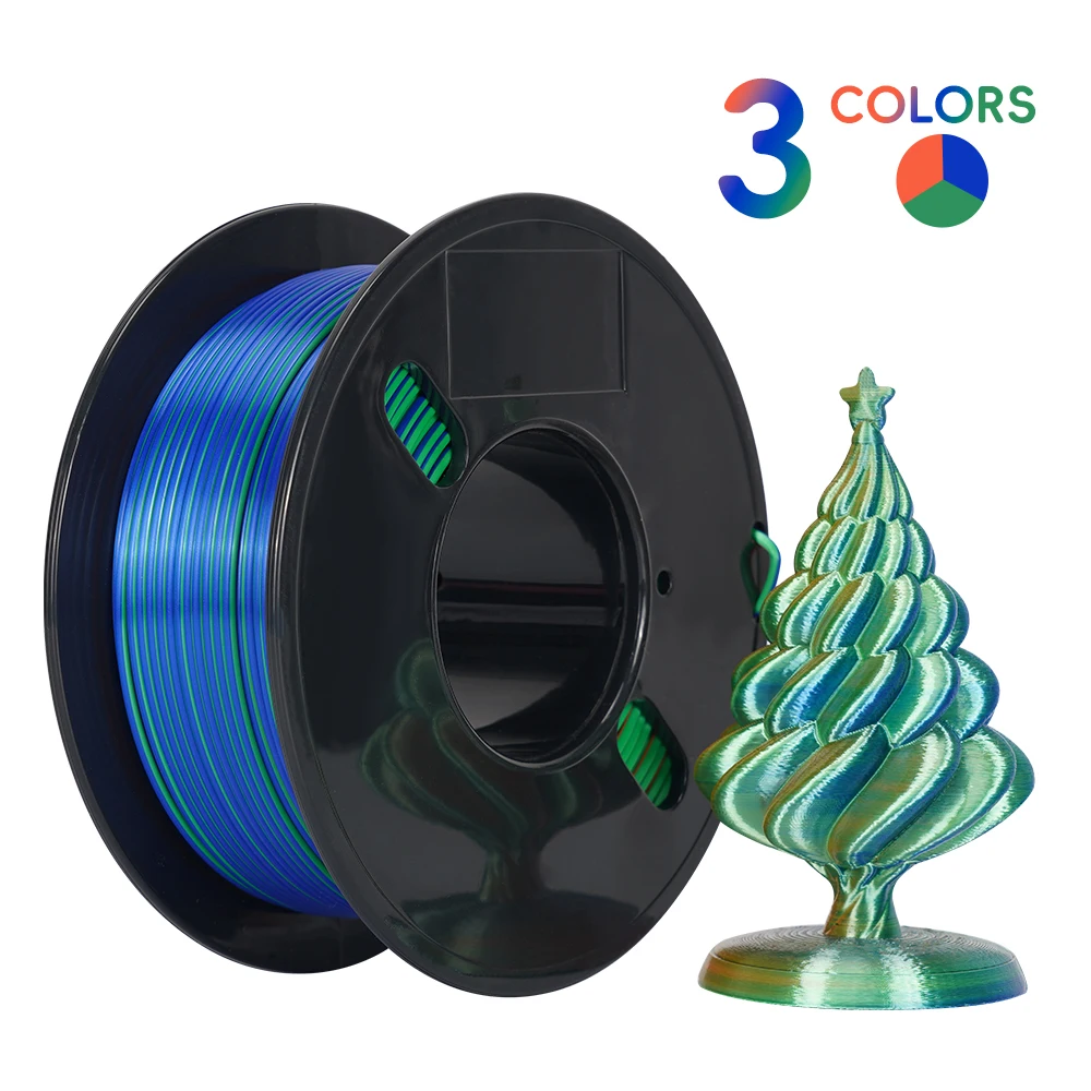 200 גרם PLA טריקולור צבע כפול סילק PLA חומר פלסטיק להדפסת מדפסת 3D חומר פלסטיק 1.75 מילימטר חוט ללא בועות מרובה צבעים