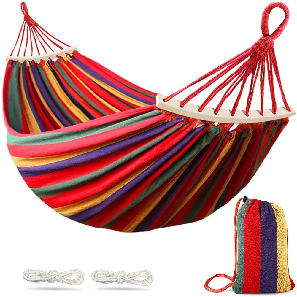 Outdoor Hammock Portable Swing Canvas Stripe Hang Bed Hammock Garden Outdoor Home Swing Beds Lazy Chair Camping Hammock Bed