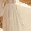 Customized Boho Deep V-Neck Wedding Dress Chiffon Long Lantern Sleeve Lace Appliques Simple Belt Bride Gown Backless Train 2025 6