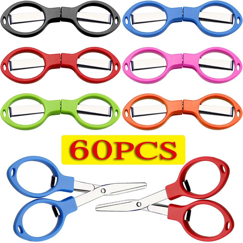 

60Pcs Folding Scissors Stretchable Preschool Scissors Stainless Steel Portable Foldable Scissors School Office Home DIY Scissors