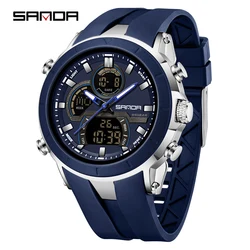 SANDA Sports Digital Quartz Watch for Men - Dual Display, Large Dial, Waterproof, Luminous Calendar (Blue)