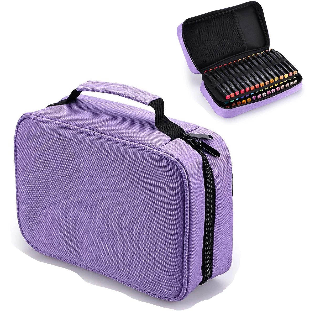 Art Marker Carrying Case Lipstick Organizer-60 Slots Canvas Zippered Markers Storage for Touch Spectrum Noir Paint Sharpie Marke