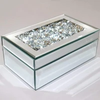 Luxury Silver Crushed Diamond Glass Mirrored Jewelry Box Storage Earrings Necklace Makeup Drawer Organizers Gifts for Women 1