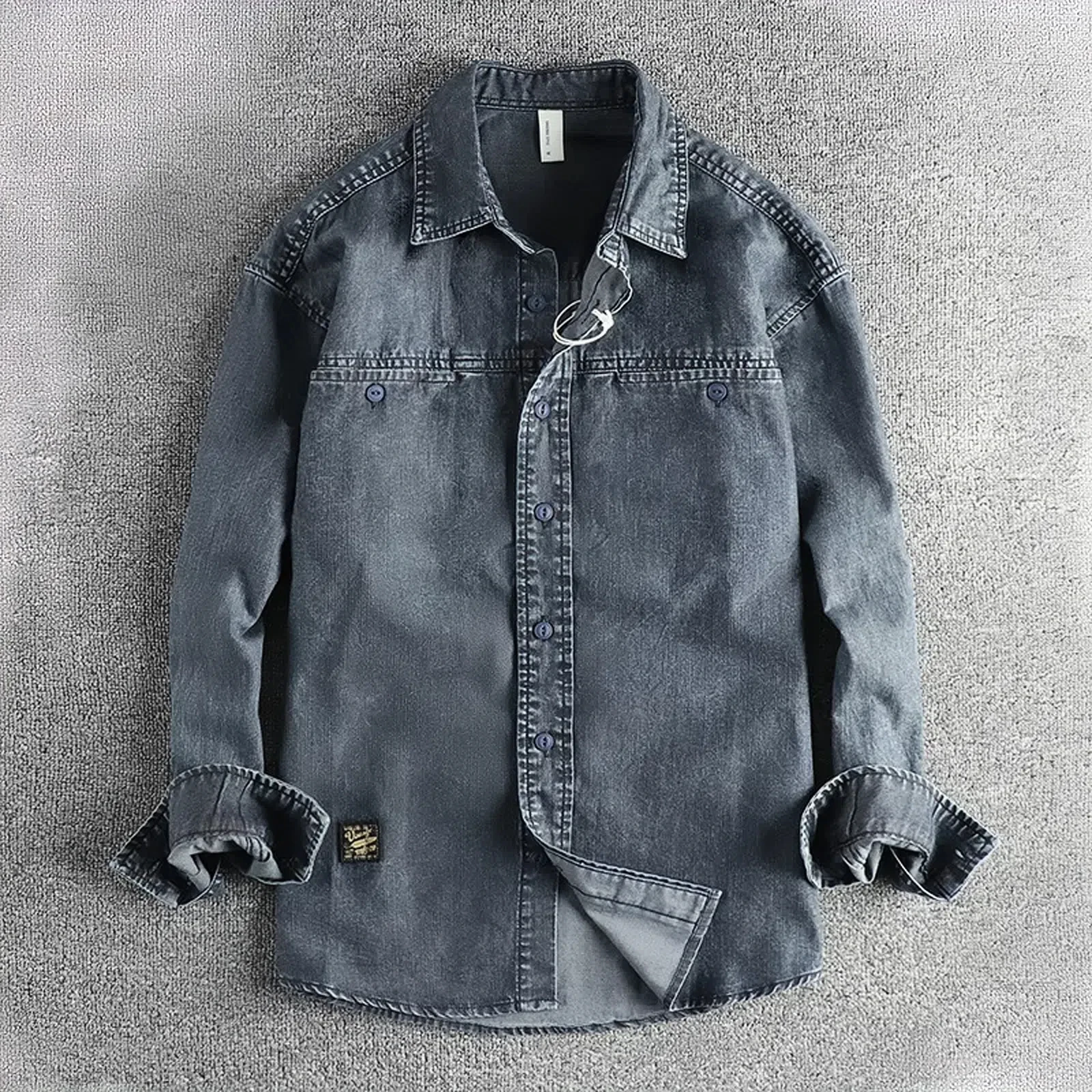 Heavy washing to do old vintage denim shirt men's double pocket design trend Europe and the United States casual shirt coat denim shirt long sleeved shirt