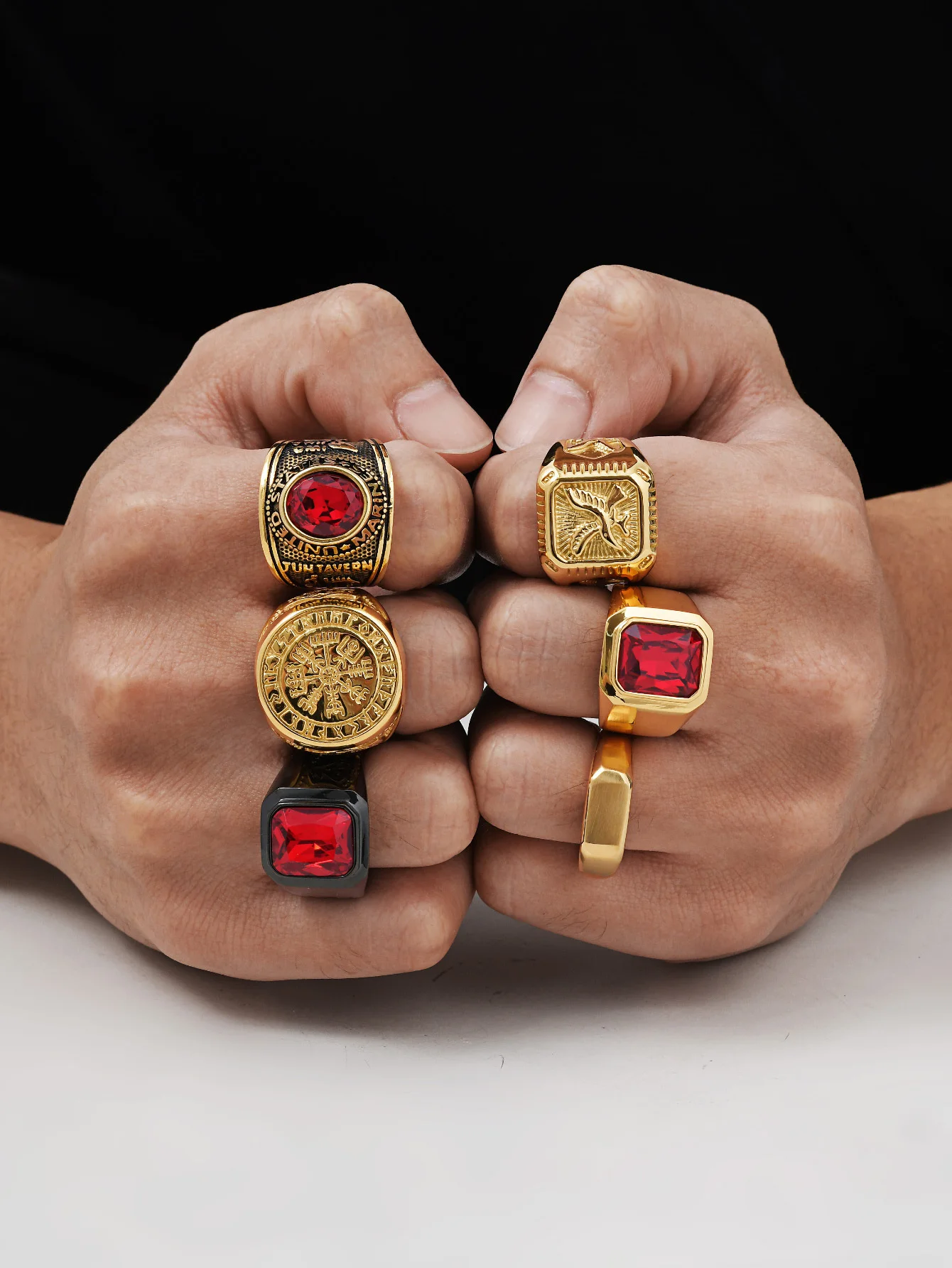Vintage-Natursteinring für Männer, wasserdichter Siegelring aus Edelstahl, Punk-Ring für Männer – Detail 5