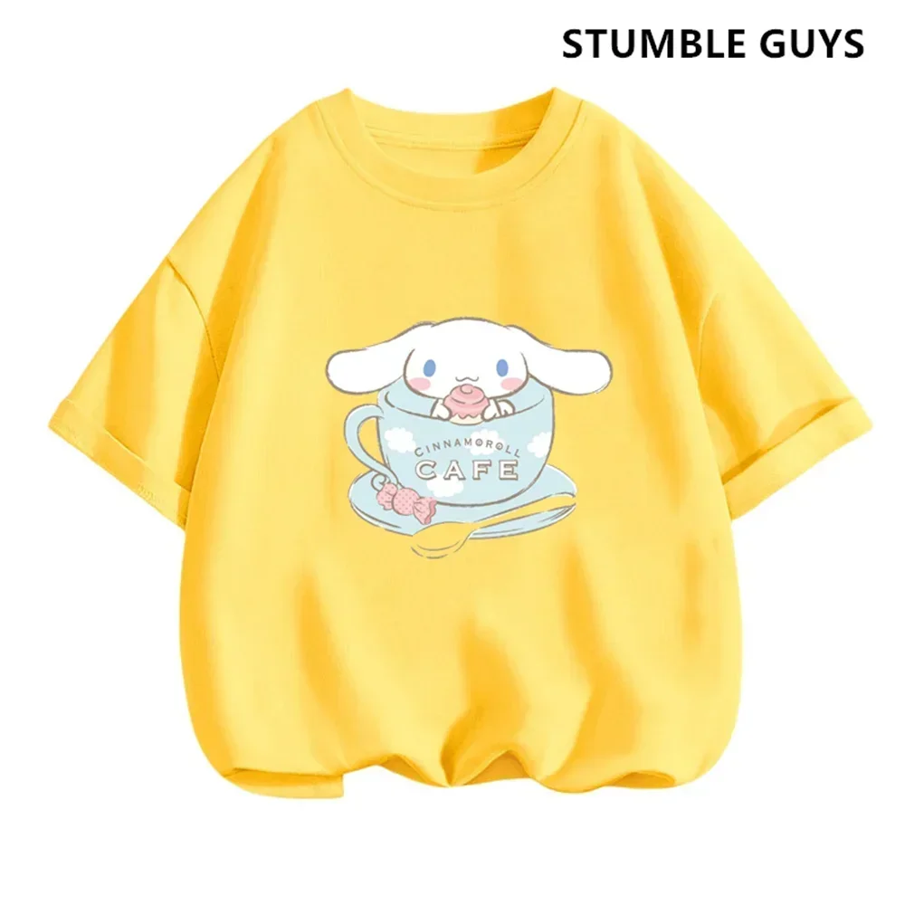 Kids Cinnamoroll Tshirt Summer Hello Kitty Kids Cartoon Casual Short-sleeved T-shirt Set Baby Boy Clothing Girls Clothing 5