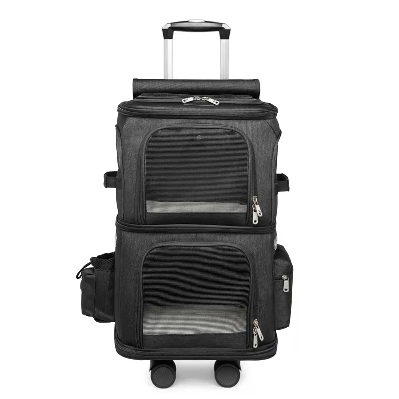 Pets Trolley Case Cat Dog Travel Bag Suitcase Luggage Collapsible 4 Wheel 2 Layer Storage Box Breathable Handbag Pet Stroller