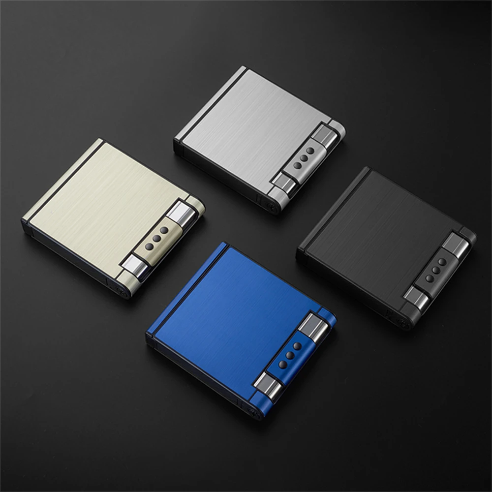 Metal Cigarette Case Lighter Large Capacity Cigarette Case with Inflatable Lighter Can Hold 20 Packs Cigarette Case Men's Gift 5