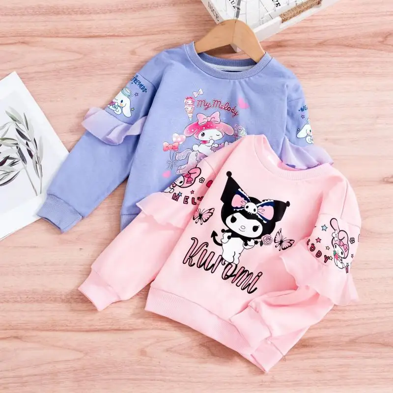

Толстовка Sanrio 2024, корейский мультяшный милый топ Kuromi с длинным рукавом, милая Спортивная одежда для девочек, Повседневный пуловер, детская одежда