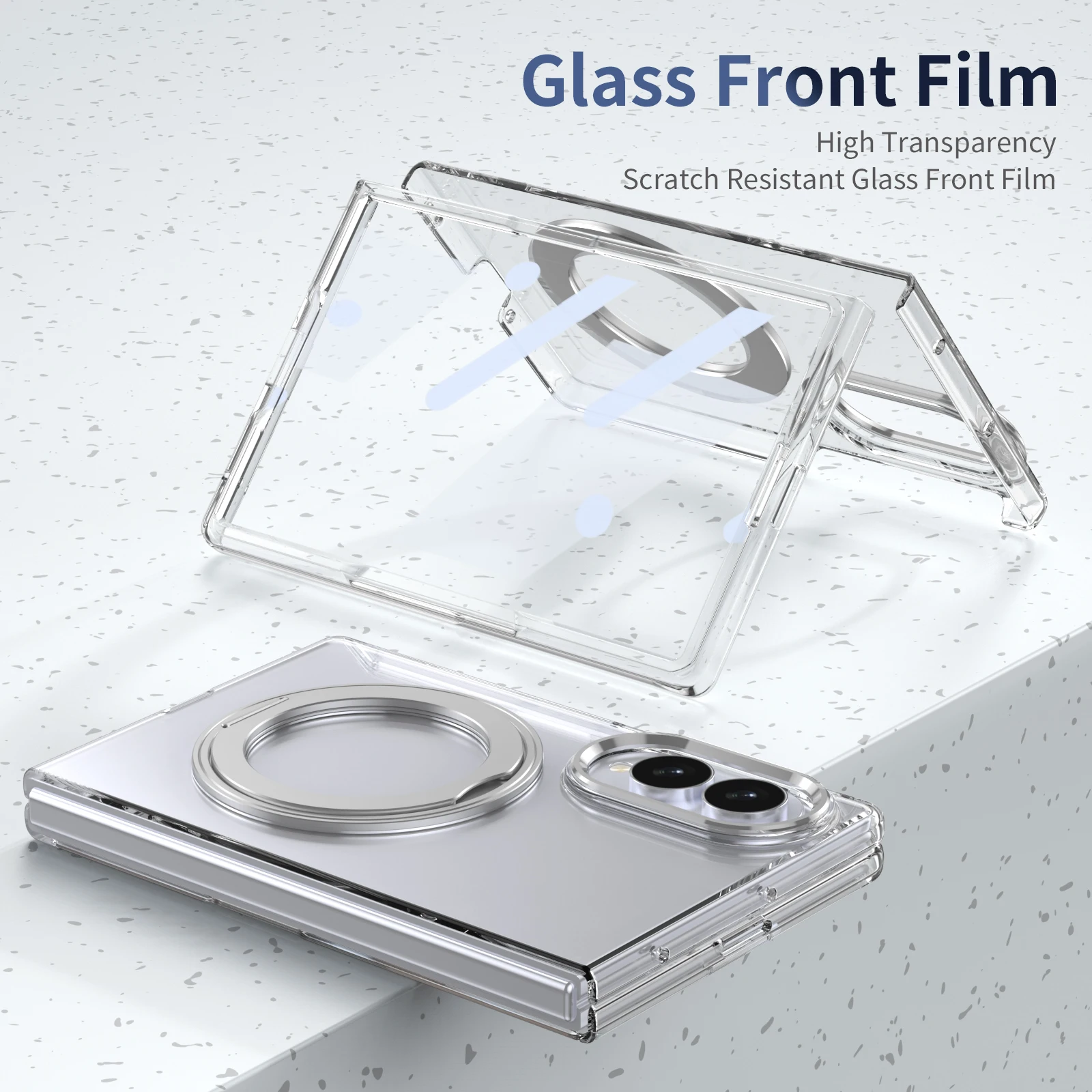 Ice Feel Double-Sided Magnetic Clear Case with 360° Swivel Alloy Bracket