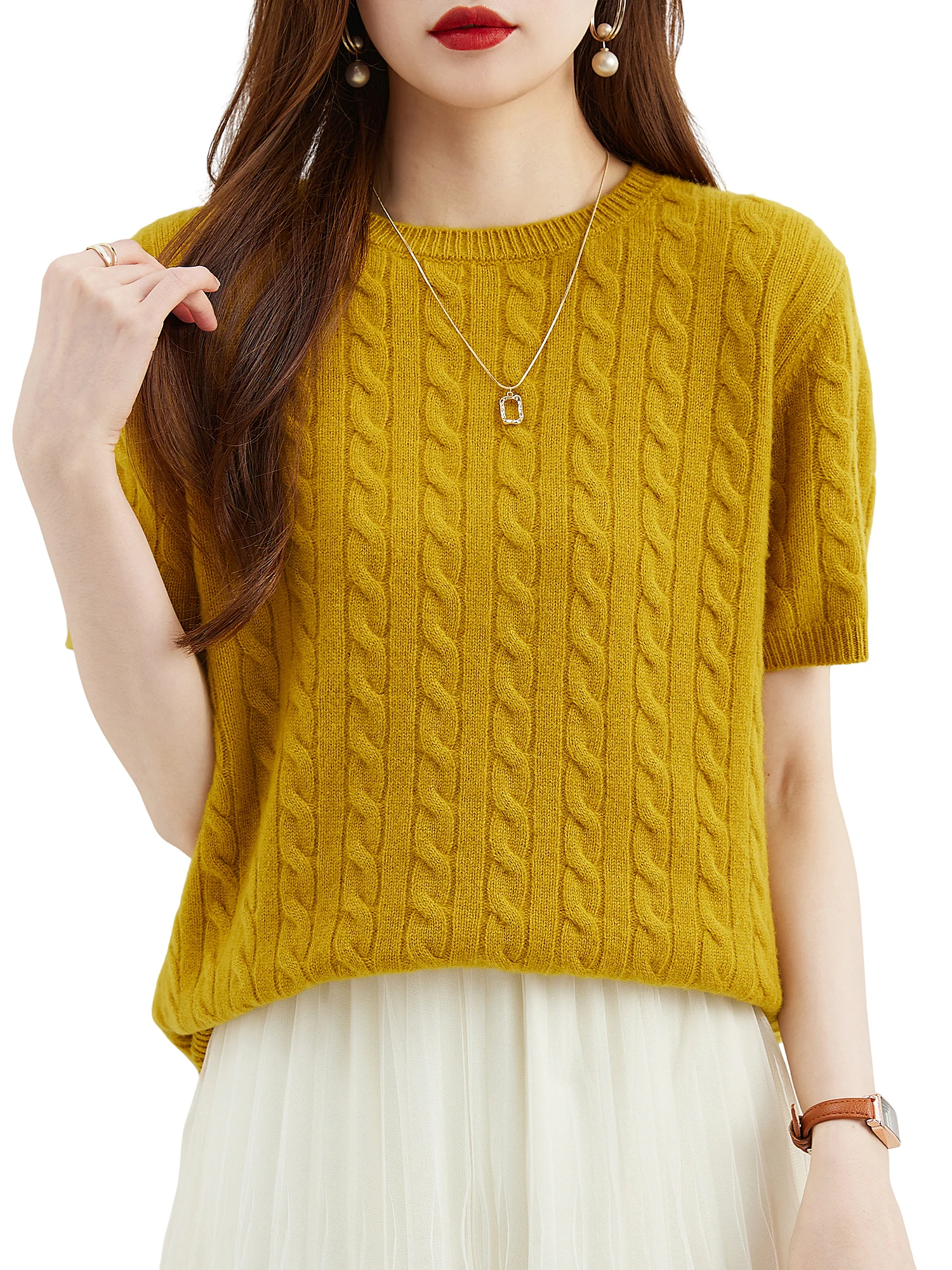Knitted Jumper Wool Short Sleeve Jumper Womens Top Women