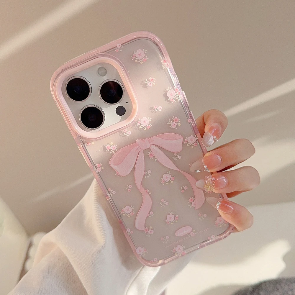 Transparent Shockproof Pink Bow Phone Case - Stylish Protective Cover