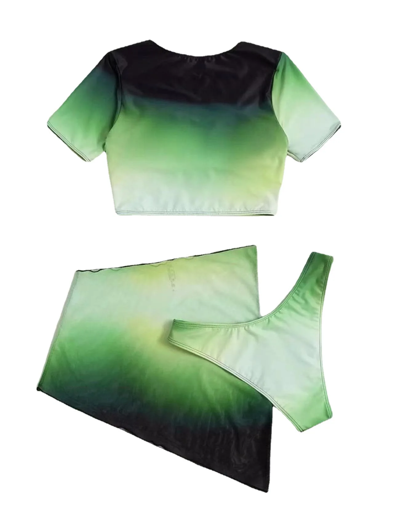 2023  Newest Gradients Sexy Bikini Set 3 Piece Women's Swimsuit Short Sleeves Top Halter Bikini Set Cover Up Swimsuit For Women