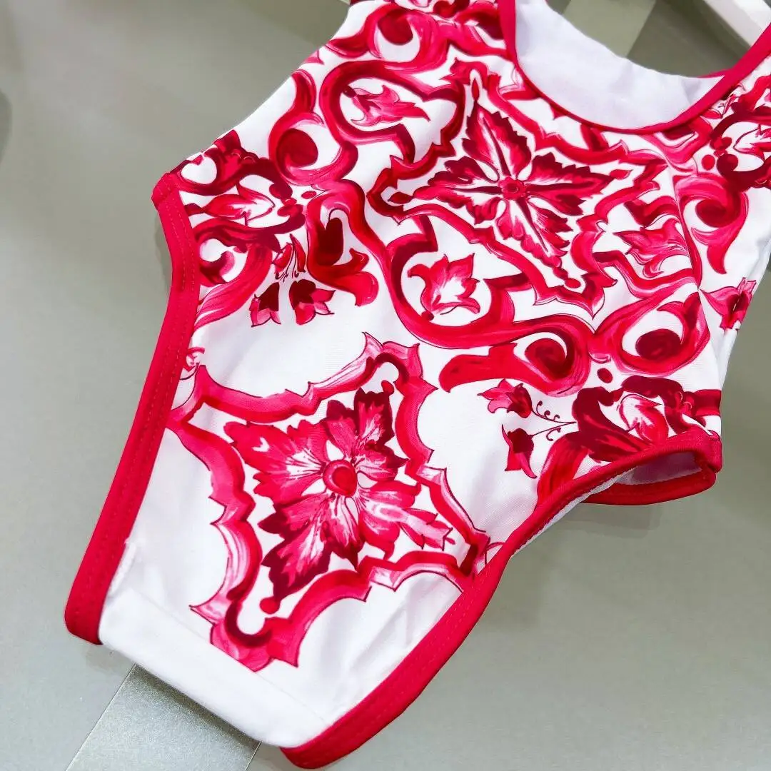 High end children's swimsuit factory wholesale 2024 summer new girl's one-piece swimsuit children's suspender bikini swim wear