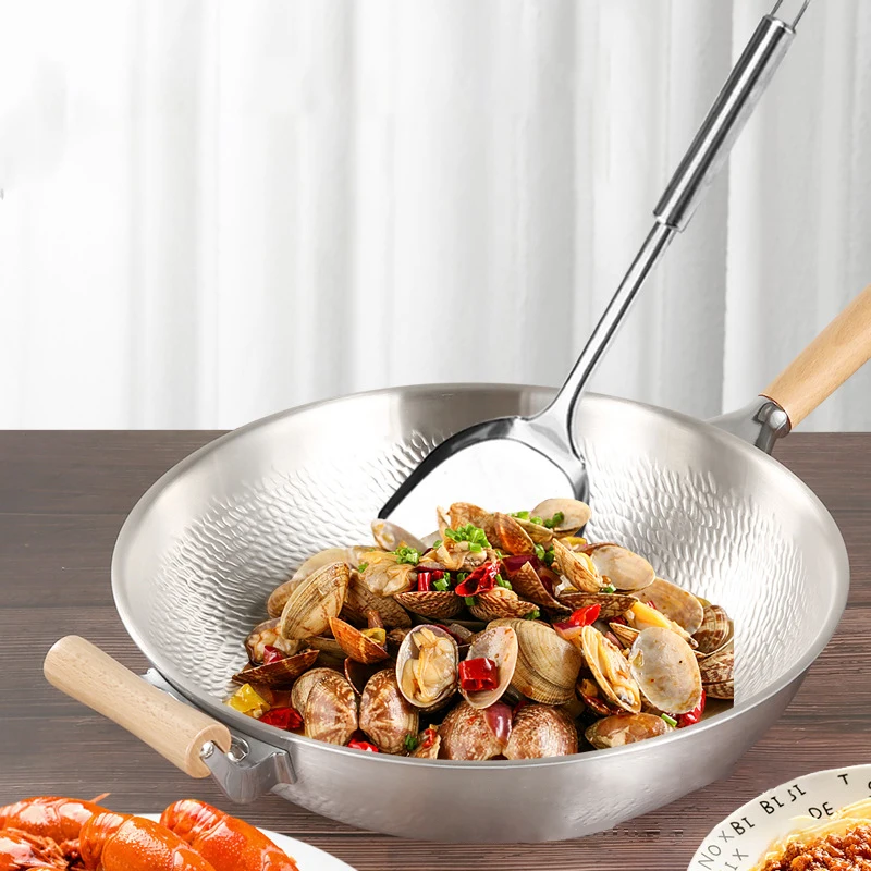 YOSUKATA Padella wok in acciaio al carbonio, 34 cm, wok cinese con