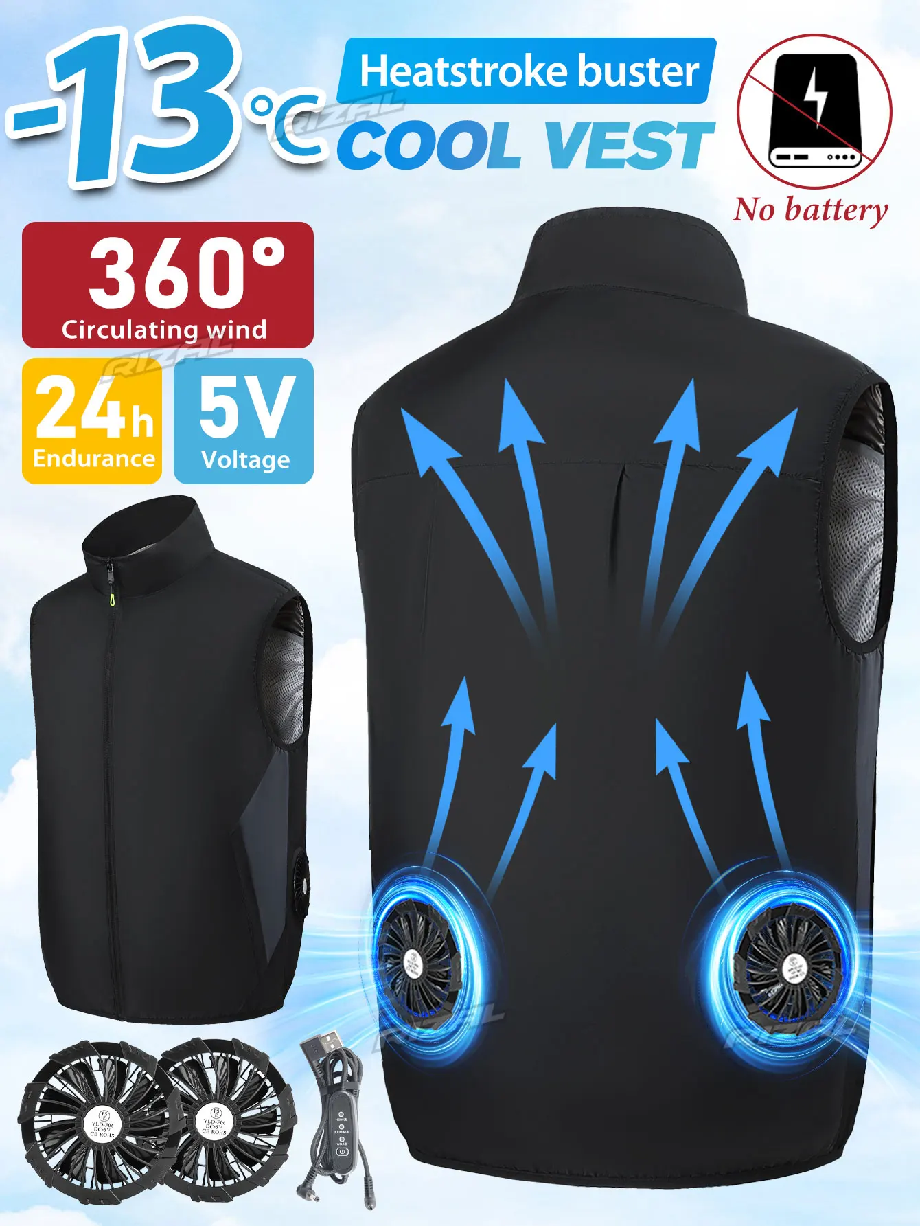 Enhanced Cooling Vest with Wearable Fan for All-day Comfort during Outdoor Activities