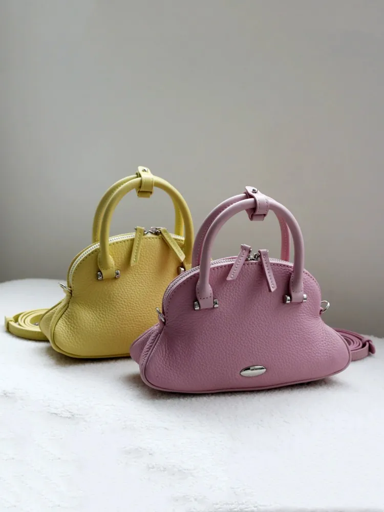 Women Cowskin Genuine Leather Bag Fashion Design Shell Totes Office Ladies Handbag Solid Color Crossbody Single Shoulder Bags