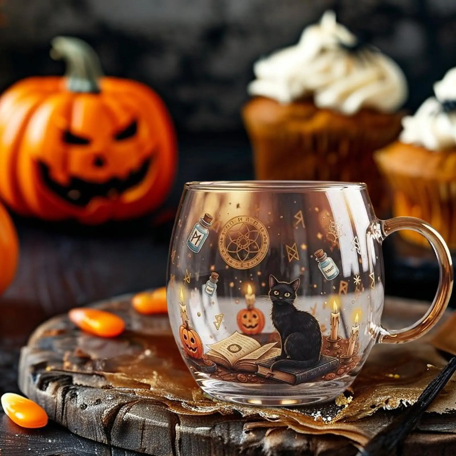 Pumpkin Face Glass Cup
