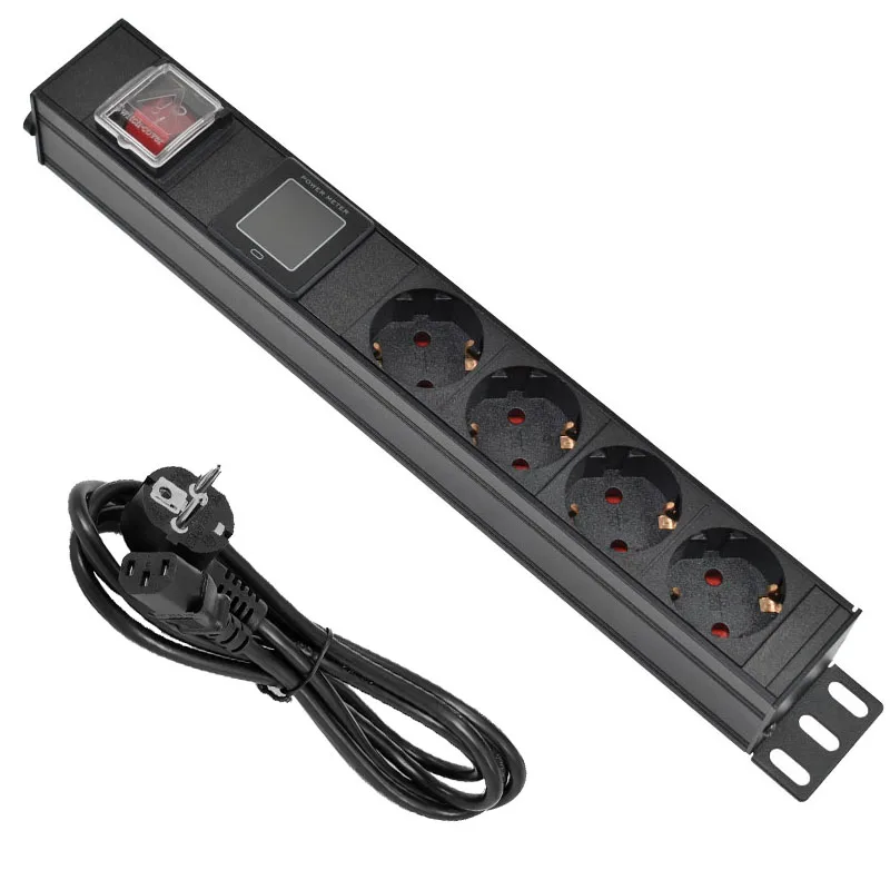 

16A German standard Socket C14 port PDU Power Strip Engineering Network Cabinet 4 Way EU output jack ammeter digital display