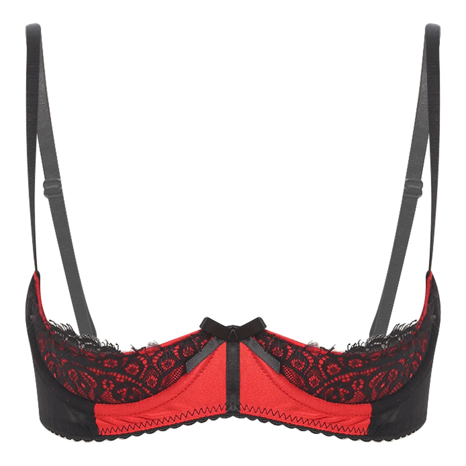 Womens Lingerie Bare Open Breast Exposed Bras Eyelash Floral Lace Hot Bra Tops 1/4 Cups Push Up Underwire Bralette Balconette