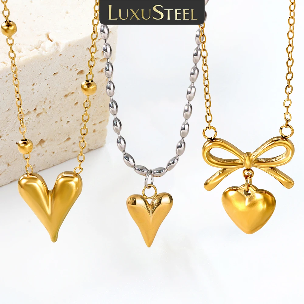 LUXUSTEEL 여성을위한 패션 하트 모양의 체인 펜던트 소녀 스테인레스 ..