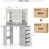 Corner Vanity Desk, Modern Vanity Desk with Drawers and Mirror, Grey Makeup Vanity with Lights, Small Table Makeup Desk 6