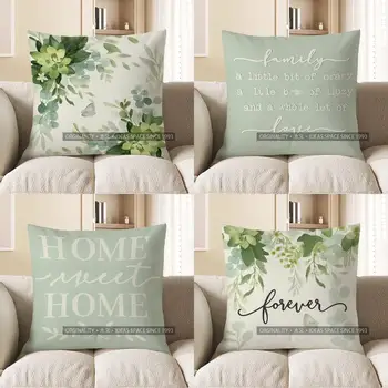 Home Decor Green Floral & Butterfly Decorative Pillow Cover Pattern Cushion Cover Suitable For Sofa Bedroom Car Pillow Cover 1