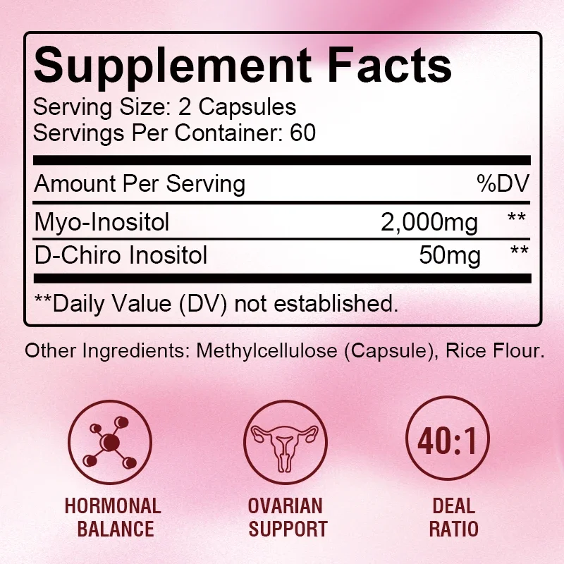 Myo & D-Chiro Inositol Capsules Supports Ovarian Function Hormone Balance Fertility Supplements Women inositol fertility supplement