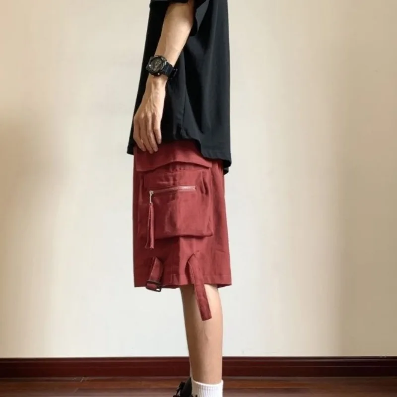 Baggy Mens Half Cargo Shorts Black with Zipper Short Pants