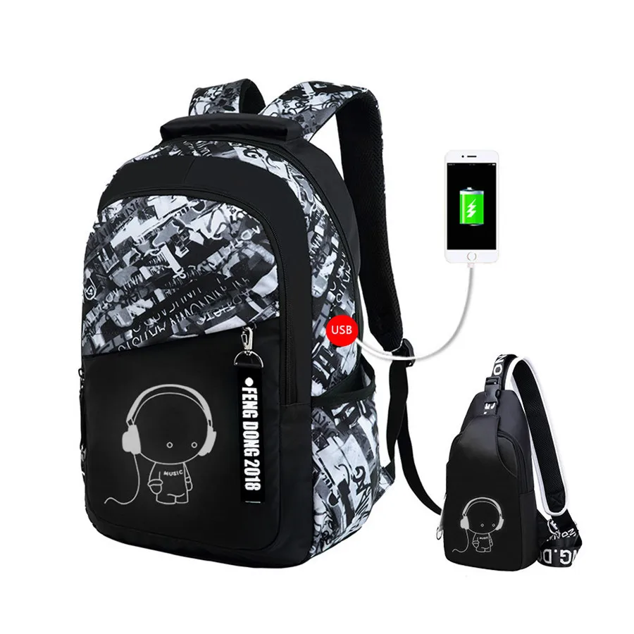 Fengdong boys school bags waterproof large backpack for teenagers bagpack high school backpack for boy student chest bag set 1