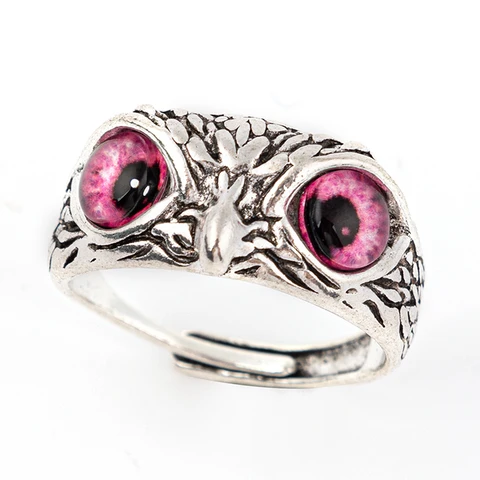 Owl Ring Cat Eyes Animal Charm Tibetan silver Rings for Men Women Ring Adjustable Opening Rings Jewelry Gifts