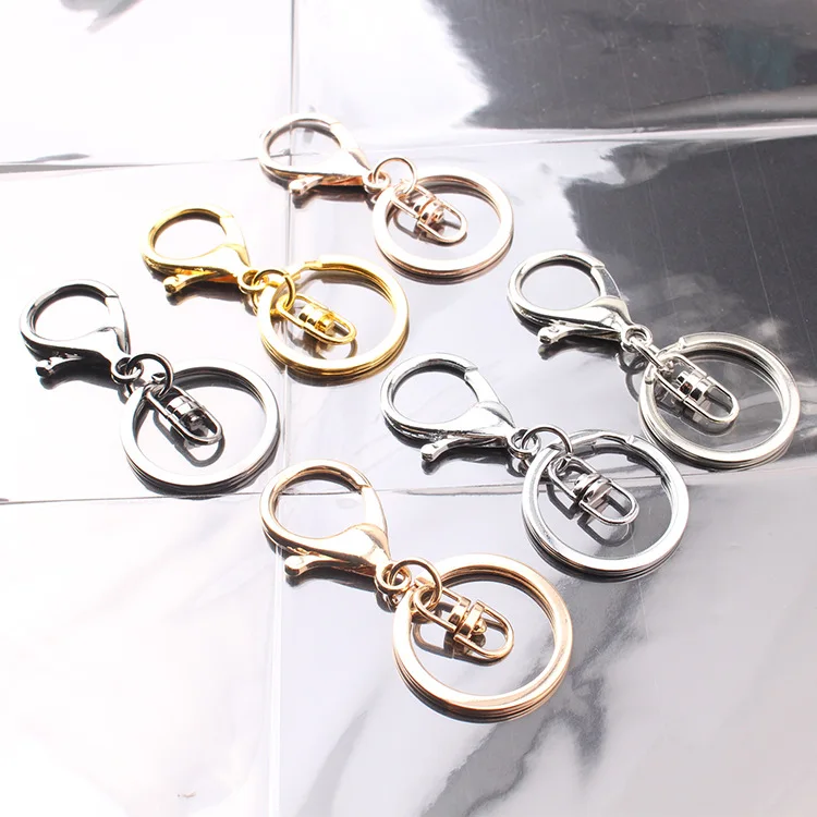 

100Pcs 30Mm Multiple Colors Key Chains Rings Round Golden Silver-Plate Hook Lobster Clasp Keychain