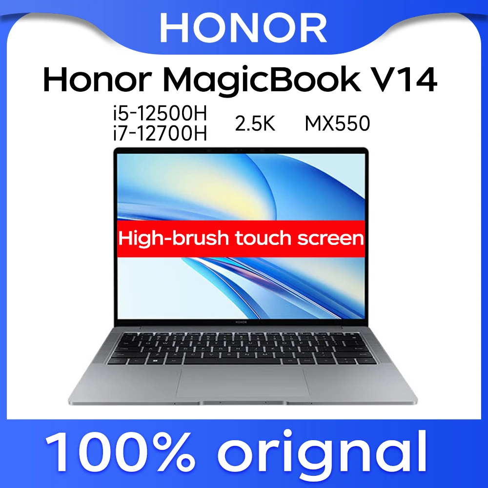 Honor MagicBook 터치스크린 초경량 비즈니스 사무실 컴퓨터, V14 14.2 인치 2.5K 코어 I5, I7 12500, 12700H, 16G, 512G, 1T, 2T, MX550