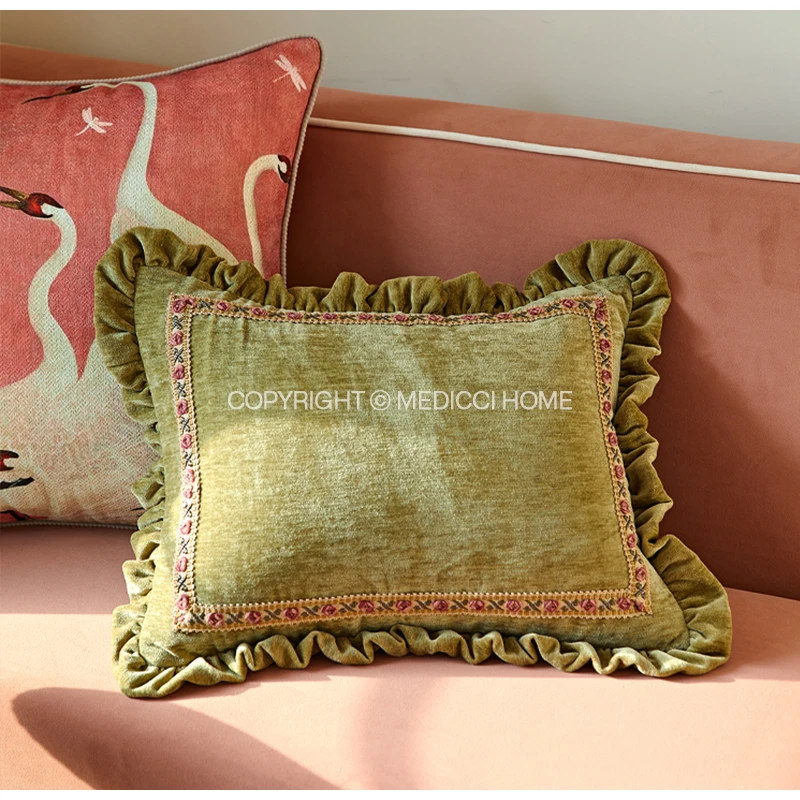 Medicci Home GG Style Inspired Dancing Crane Decorative Cushion Cover High Grade French Retro Pillow Case 45x45cm For Sofa Couch