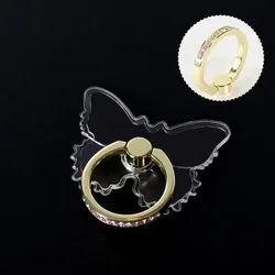 Elegant Transparent Butterfly Phone Ring Holder - Luxury Foldable Stand & Sticker Accessory (Golden Butterfly)