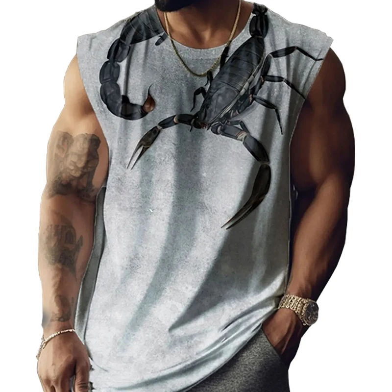 

2024 Retro Street Scorpion Sleeveless Gym Tank Tops Four Seasons Running Sport Tees Vest Fitness Training Sleeveless Shirts