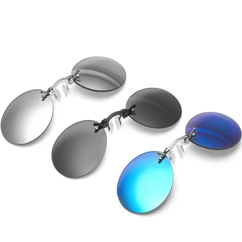 Personalized Comfortable Portable Frameless Pince Nose Retro Round Clip Sunglasses HD Ultra Light Glasses 1PC retro round sunglasses vintage sunglasses