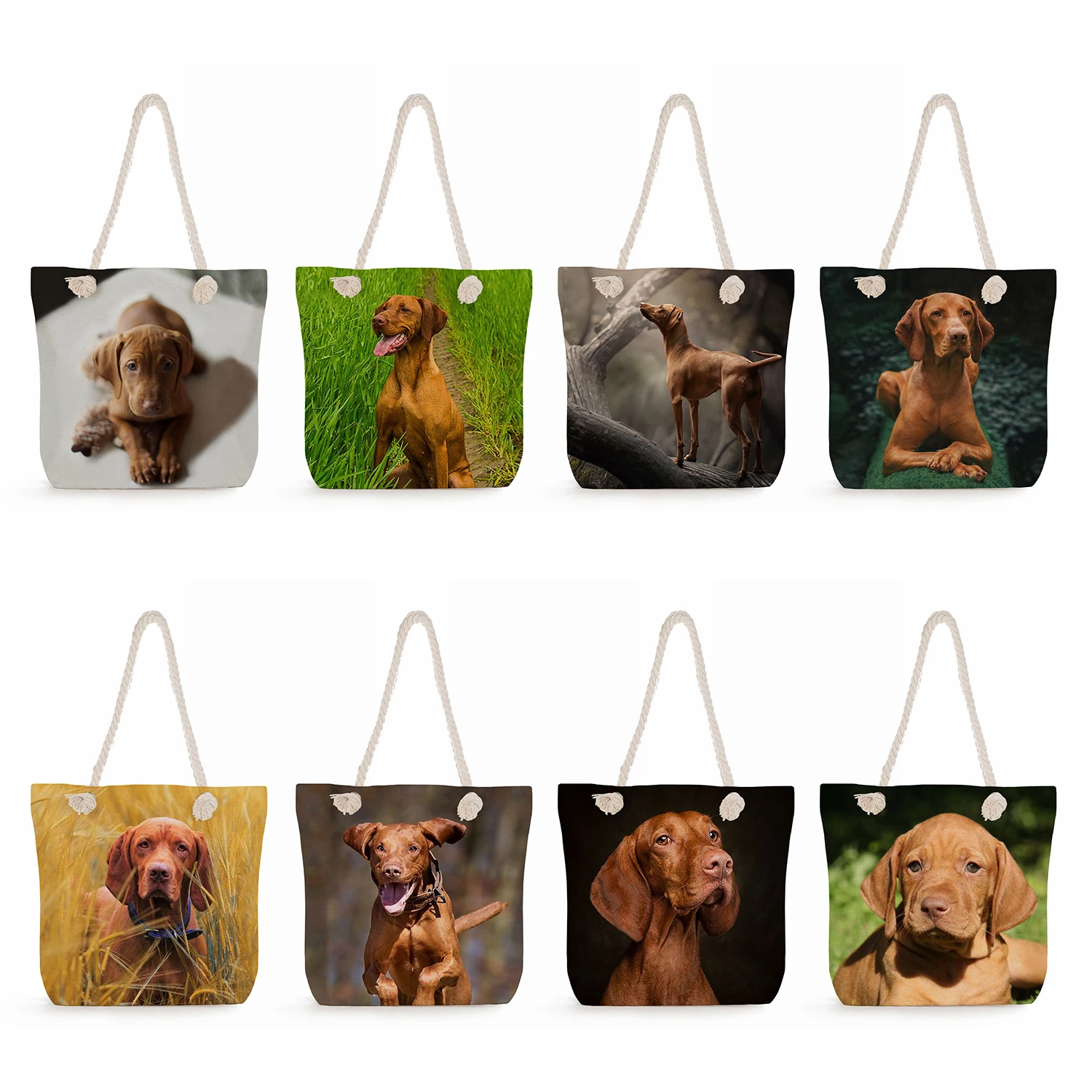 

High Capacity Casual Outdoor Shopping Bag Ladies Vizsla Animal Dog Printed Women Shoulder Bag Portable Travel Beach Handbags