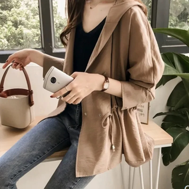 

Trench Coat for Women Jackets Women Clothes Spring and Autumn Korean Version Trench Coat Double-Breasted Belted Lady Cloak
