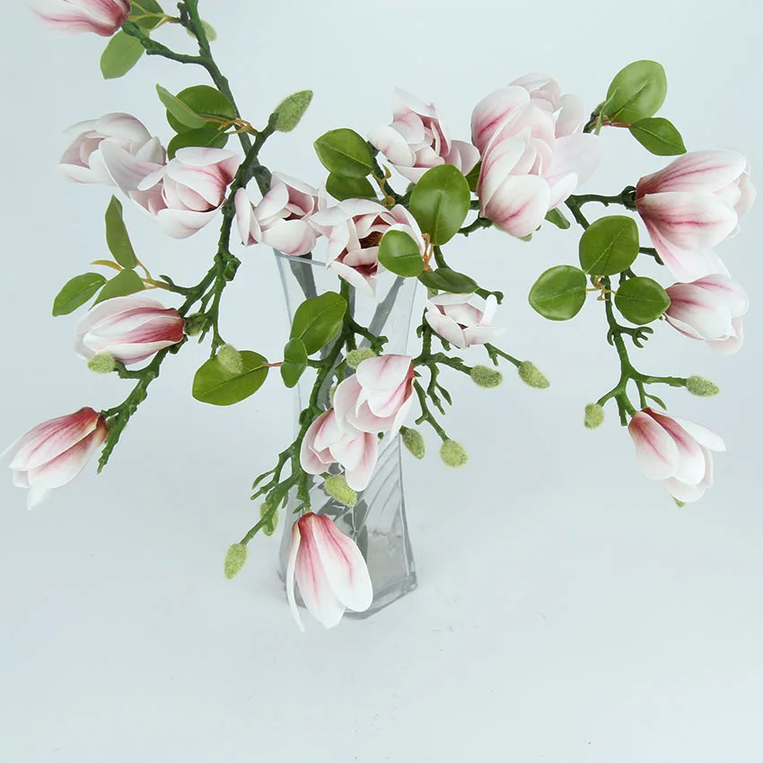 Artificial Silk Flower Latex Magnolia Bud Branch Fake Flowers for Home