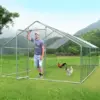 Metal Large Chicken Coop, Spire Shape Walk-in Poultry Chicken Hen cage, Rabbits Duck Cages with Waterproof and Anti-Ultraviolet 1