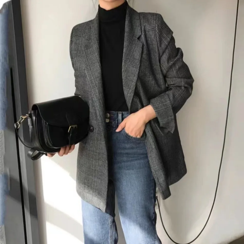 Frühling Herbst Neue in Stil Koreanische Casual Westlichen stil Kleidung Vintage Plaid Baumwolle Revers Lektion Slims frauen Blazer mantel – Detail 6