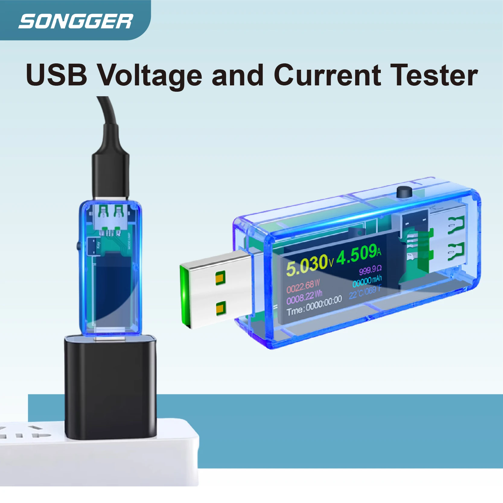 USB 전압 전류 테스터 디지털 디스플레이 6.5A 지원 초저저항 1mΩ 고속충전 감지 FCP SCP DCP AFC QC Apple 휴대폰 충전기용