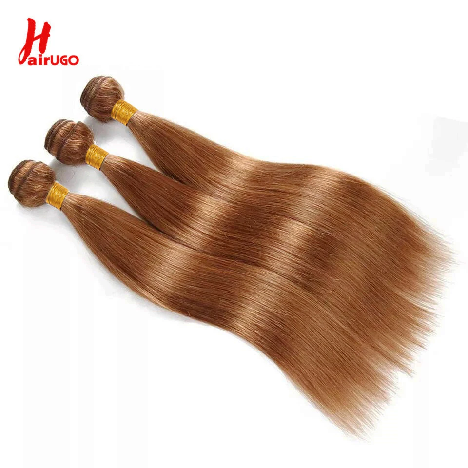 HairUGo-Extensions de Cheveux Humains Lisses Brun Remy, Tissage en Lot, Prix de Gros, 30 #, 1/2/3