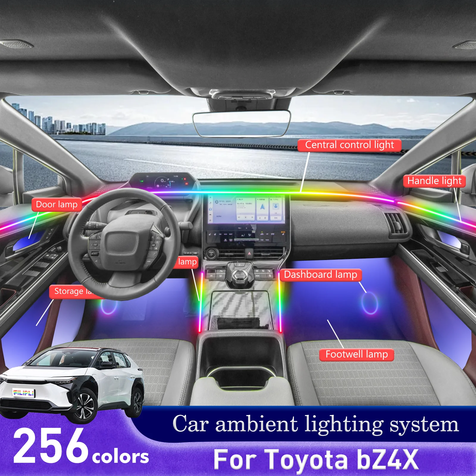 トヨタ BZ4X 車内装飾アンビエントライト RGB 64 色 LED スマート