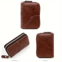 ​​Vintage PU Leather Slim Wallet - Zipper RFID Blocking 11-Slot Card Holder, Retro Style Gift for Men & Women, Classic Design​ 4
