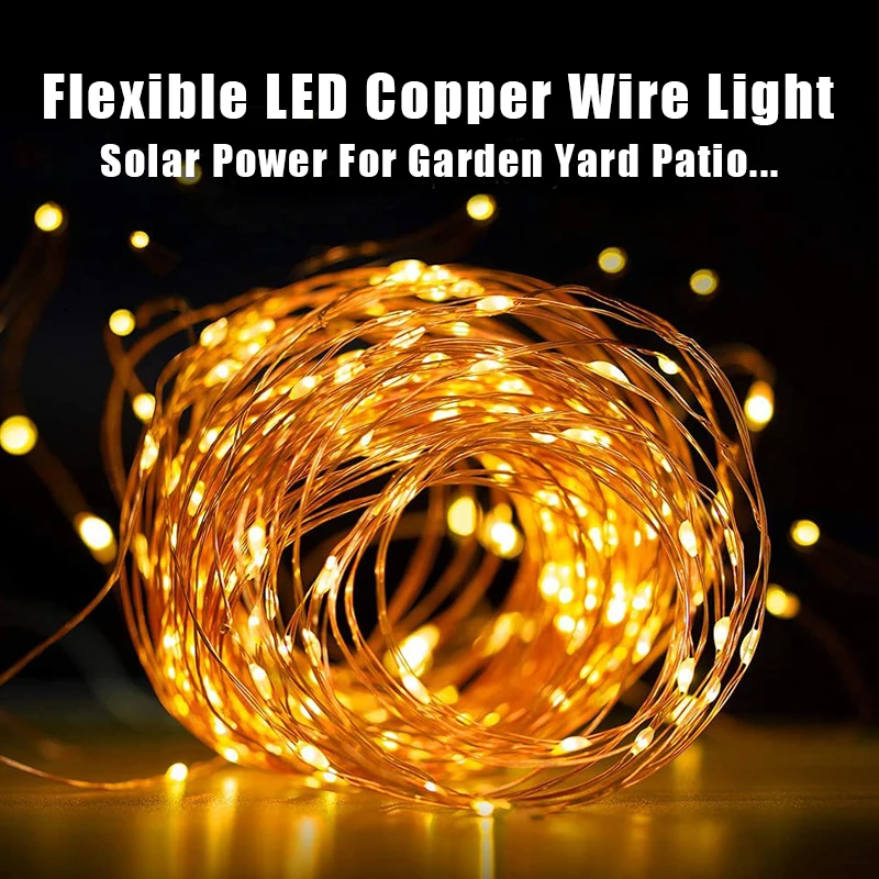 Solor LED Fairy Lights Waterproof Copper Wire String Lights Outdoor Garden Tree Patio Fence Yard Decoration Christmas Garland