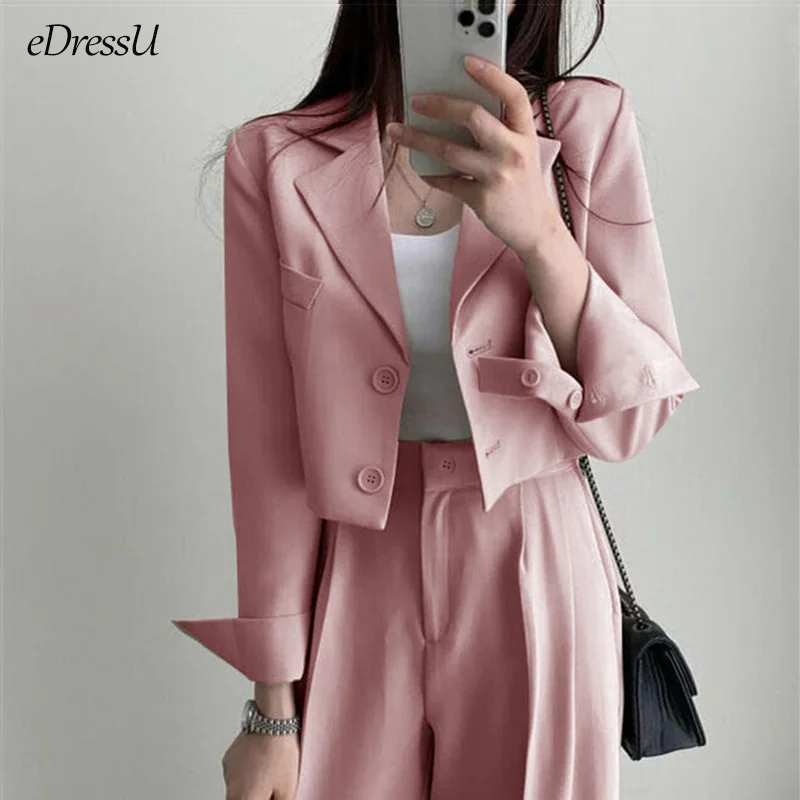 スーツ GOLDEN  Women Suit Jackets GWP00829P001965 25235 PINK Pink Long Sleeve Golden Button Suit Split Notch Peak Pink