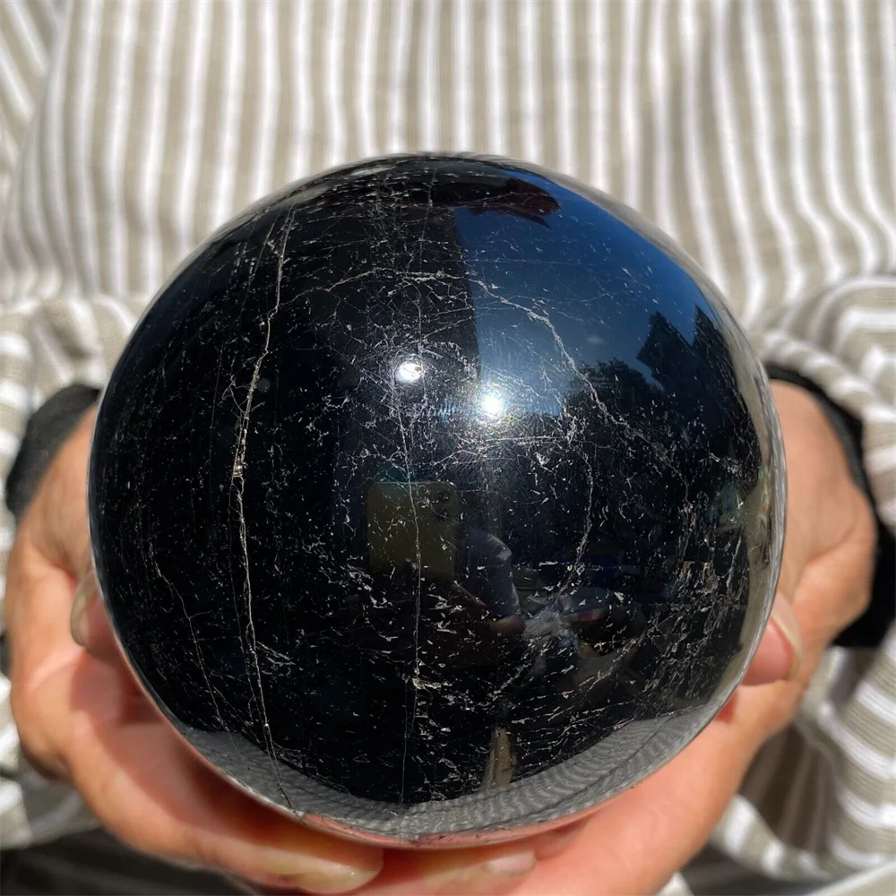 Natural beautiful black tourmaline ball quartz crystal healing stone